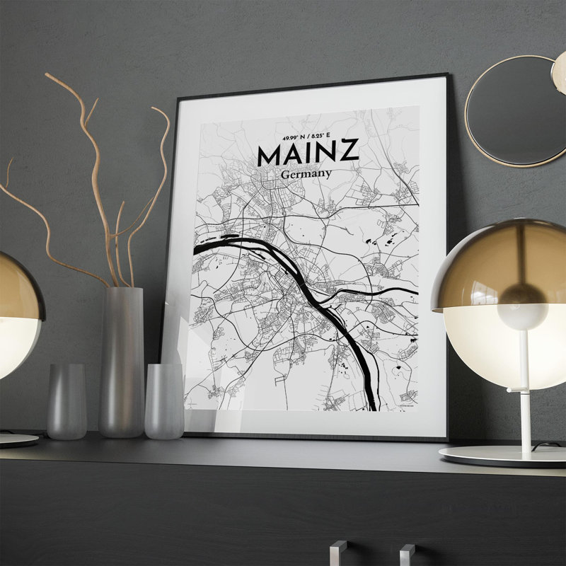Mainz City Map In Ink - No Frame Print, 24cm H x 18cm W x 0.05cm D