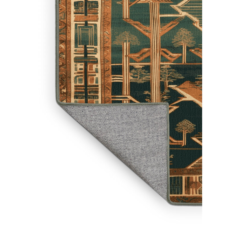 Tapis vert art déco lavable à la machine, Carré 3 pi