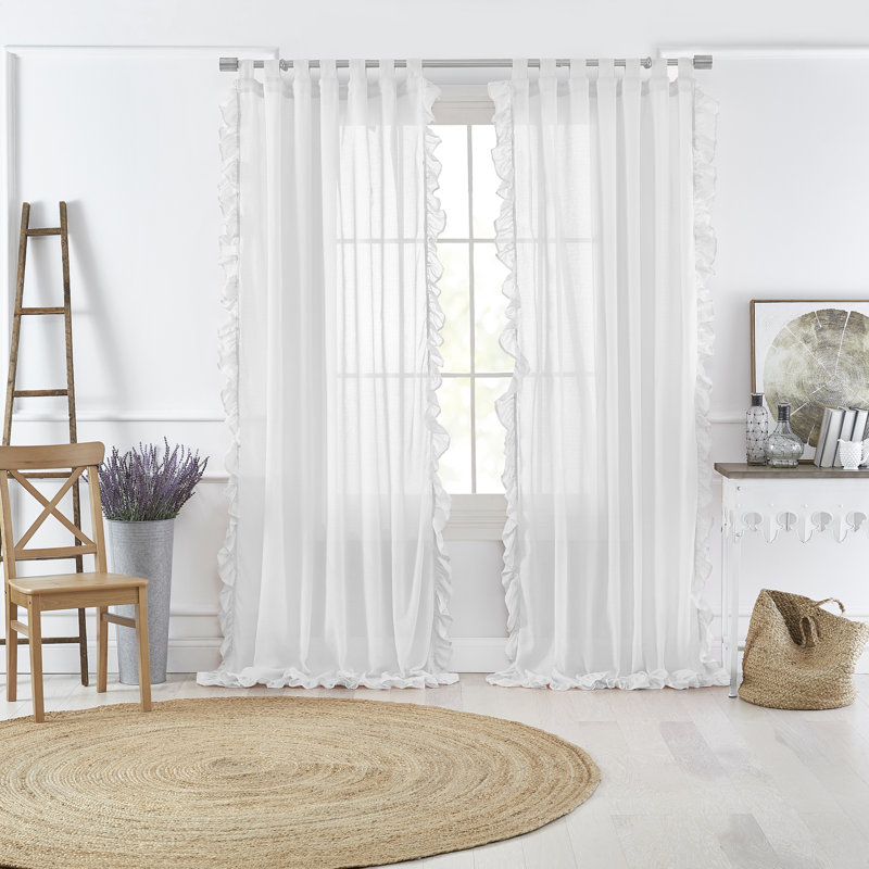 Guyette 100% Cotton Semi Sheer Single Curtain Panel, White, 52" x 95"