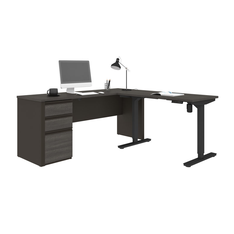 Ornello Adjustable L-Shaped Standing Desk, Bark Gray/Slate