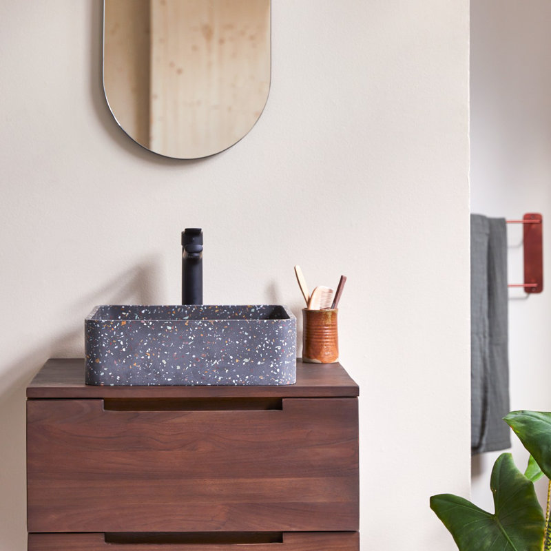 Thais Square Black Terrazzo Bathroom Sink, Confetti