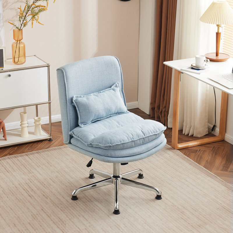 Upholstered Armless Task Office Chair without Wheels, Light Blue 