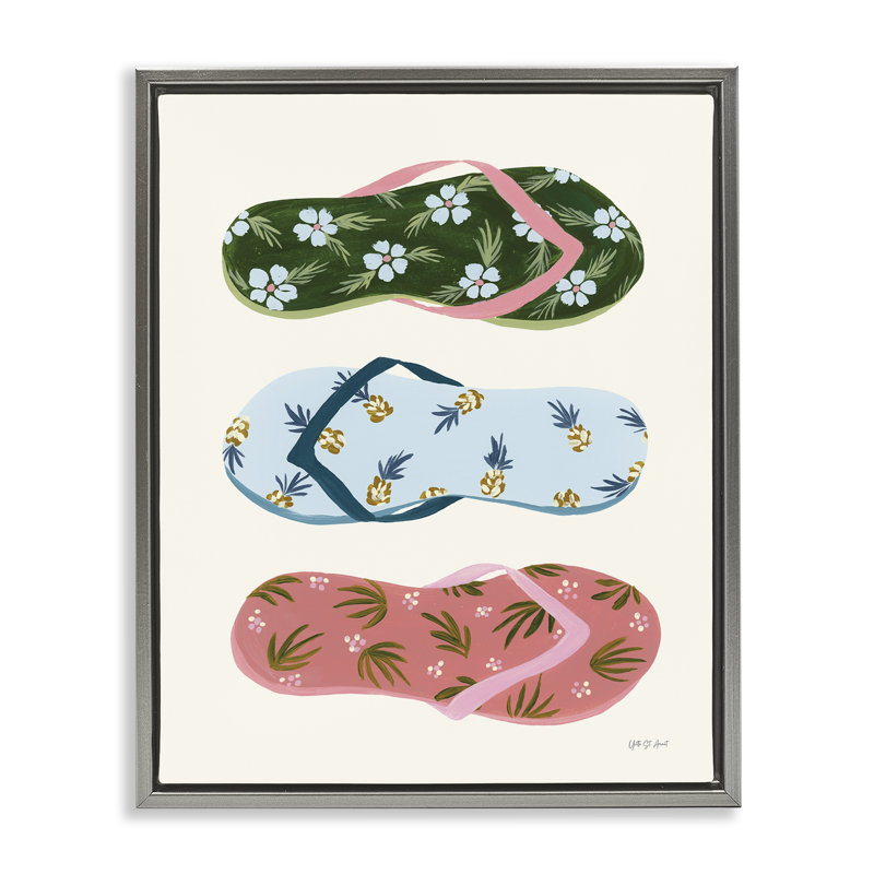  Tropical Flip Flops Floater Canvas Wall Art by Yvette St. Amant, H 21 po x l 17 po, Cadre flottant gris lustré
