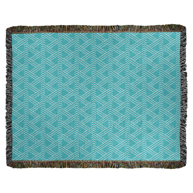 Couverture en coton tissé zigzag classique, L 50 po x L 60 po, sarcelle
