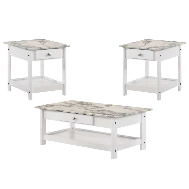 Ensemble de tables basses 3 pièces Arnardo, Blanc