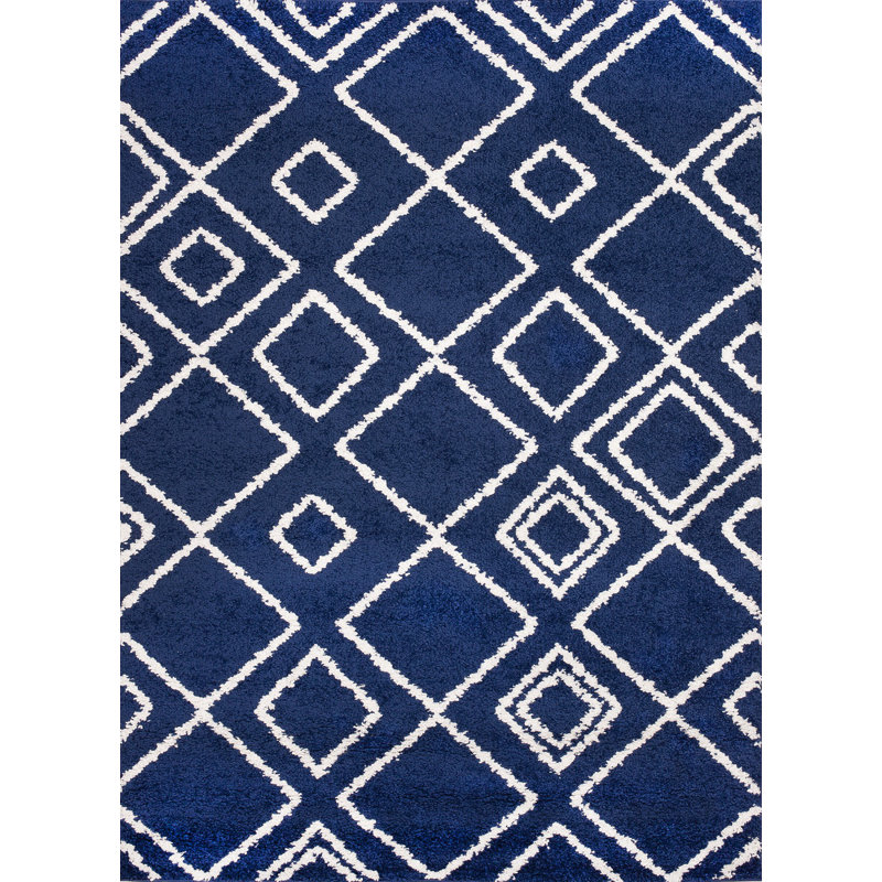 Tapis bleu à motif géométrique, Rectangle 3 pi 3 po x 5 pi