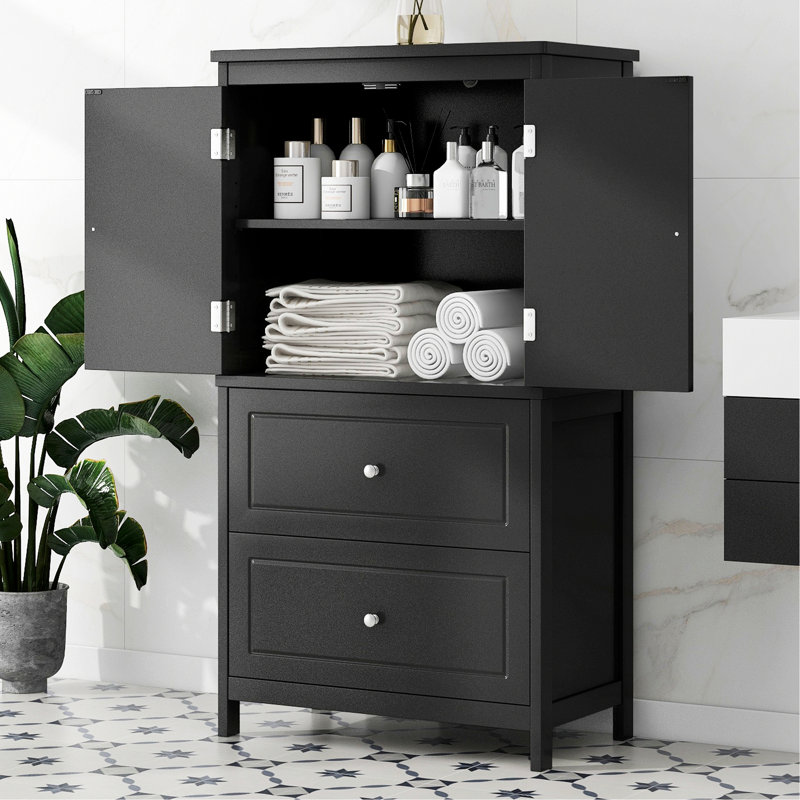 Stylish Storage Cabinet For Bathroom, Bathroom Storage Cabinet, Cabinet With Adjustable Shelf And Two Drawers