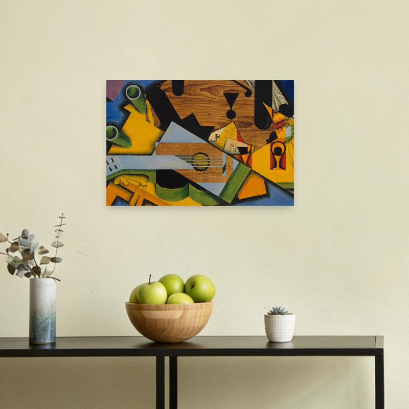 Nature morte à la guitare, 1913 - Estampe murale abstraite contemporaine représentant des fruits, H 12 po x l 18 po