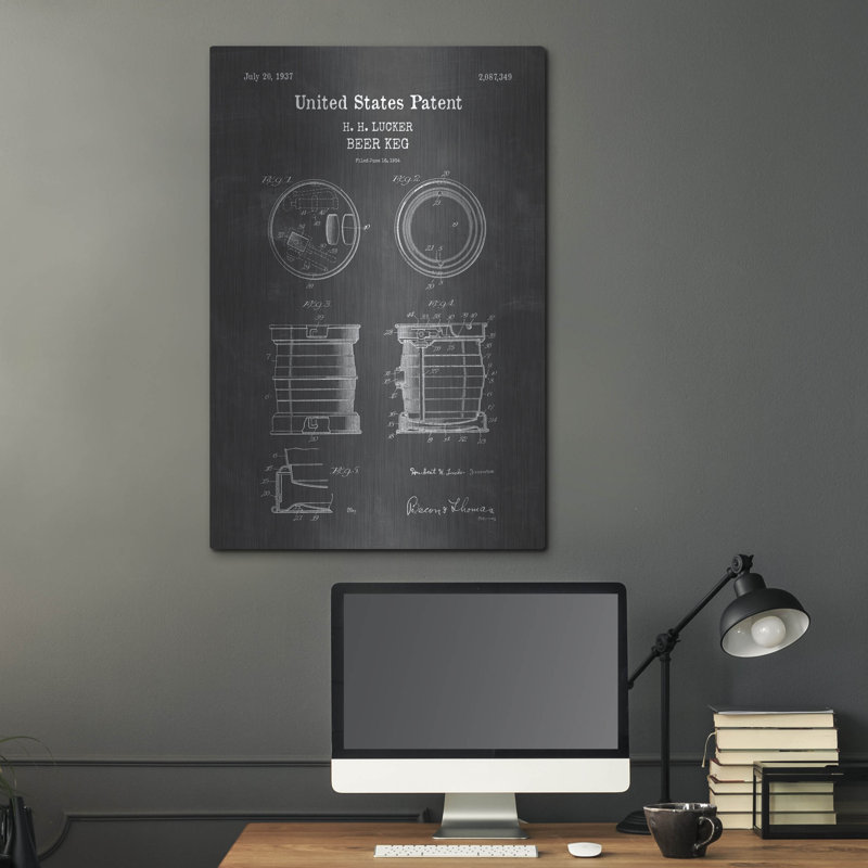 «Beer Keg Blueprint Vernis Tableau», par Patents, H 36 po x l 24 po