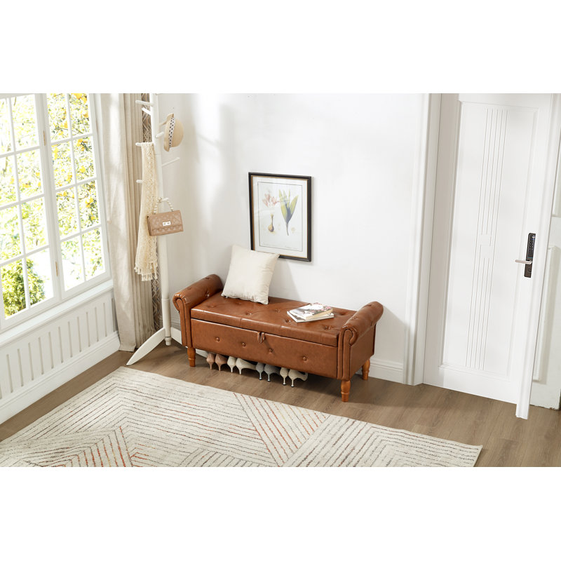 Conring 40" Tufted Storage Bench, Upholstered Storage Ottoman Bench, Rolled Arm Window Bench, Brown