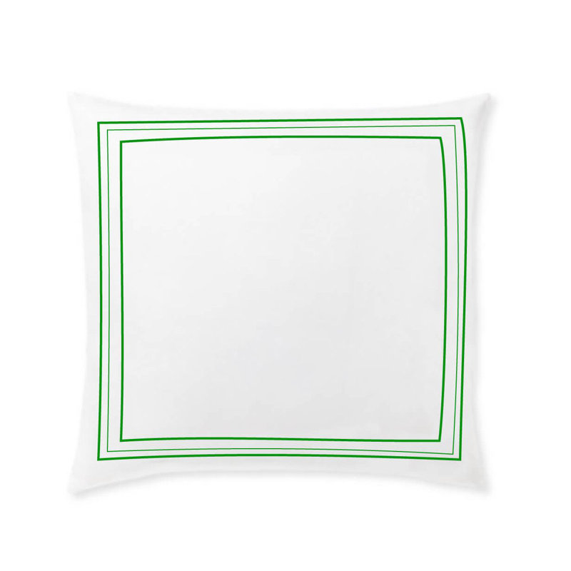 400TC Cotton Classic Embroidery Sateen Solid Euro Sham, 24"H x 24"W, White/Green