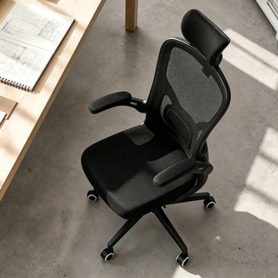 Chaise de travail ergonomique à dossier haut en filet avec appui-tête réglable, soutien lombaire, accoudoirs rembourrés et siège en mousse épaisse