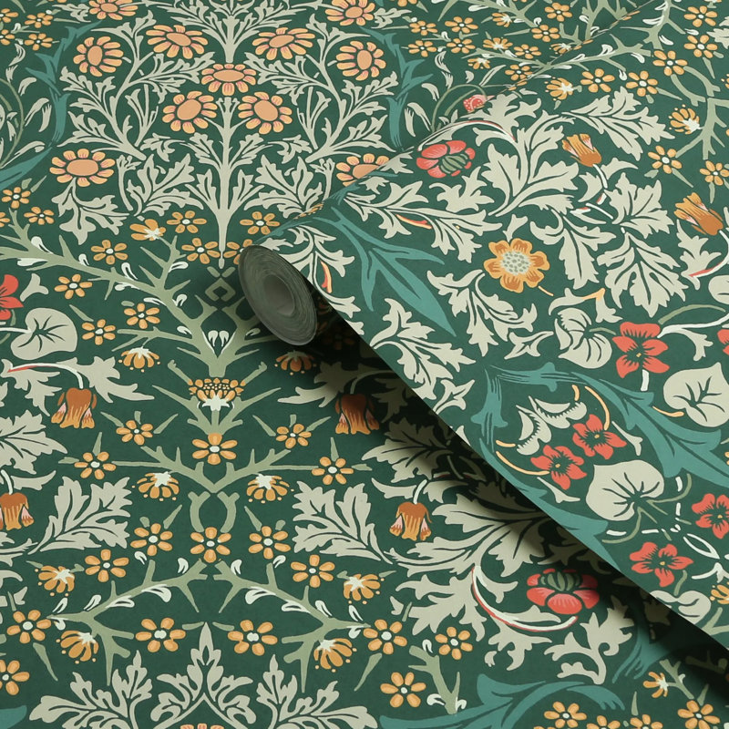 William Morris At Home Blackthorn Floral Wallpaper, Dark Green
