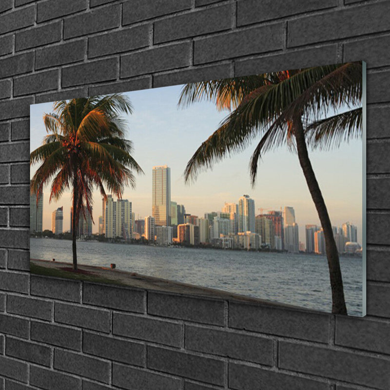 Houses City Palm Trees - No Frame Print on Glass