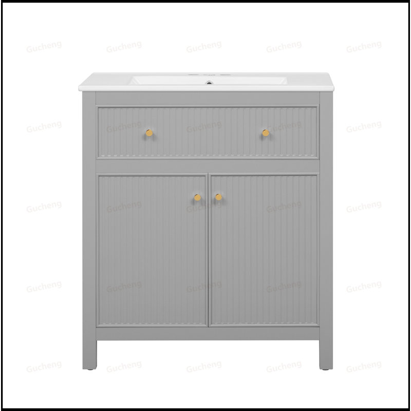 Meuble-lavabo à rayures 30 po avec lavabo en céramique
