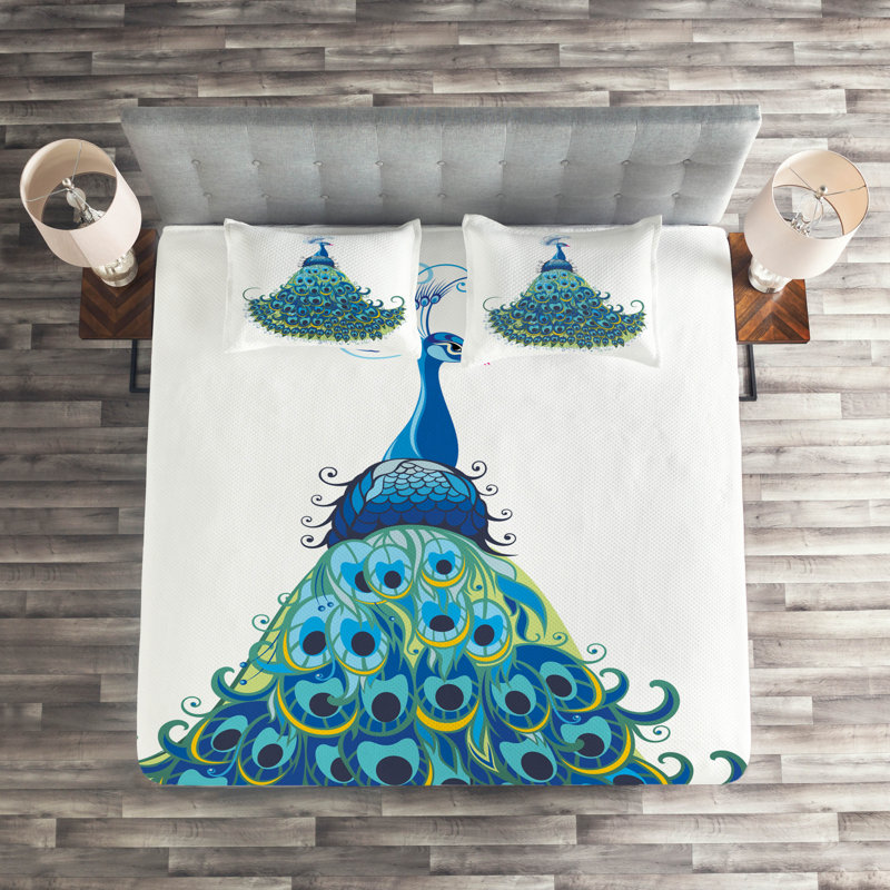 Peacock Eclectic Polyester Coverlet, King Bedspread + 2 Shams