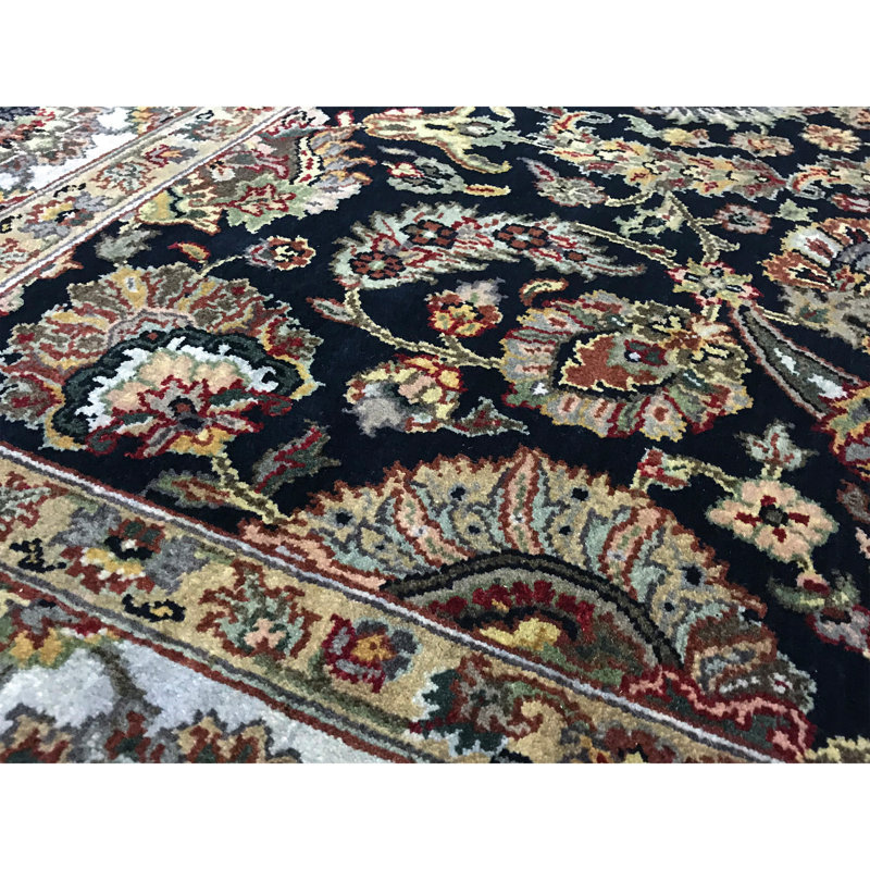 Kingsbury Wool Oriental Area Rug in Black/Teal/Beige