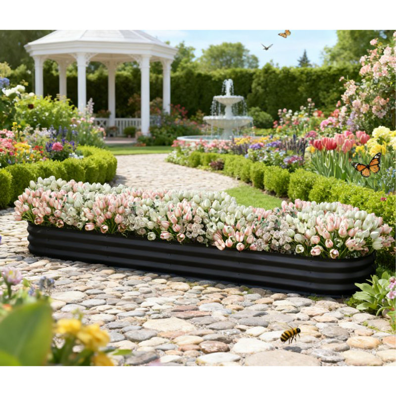 Metal Planter Box With Safety Edging,Galvanized Raised Garden Bed Kit, Dark Gray