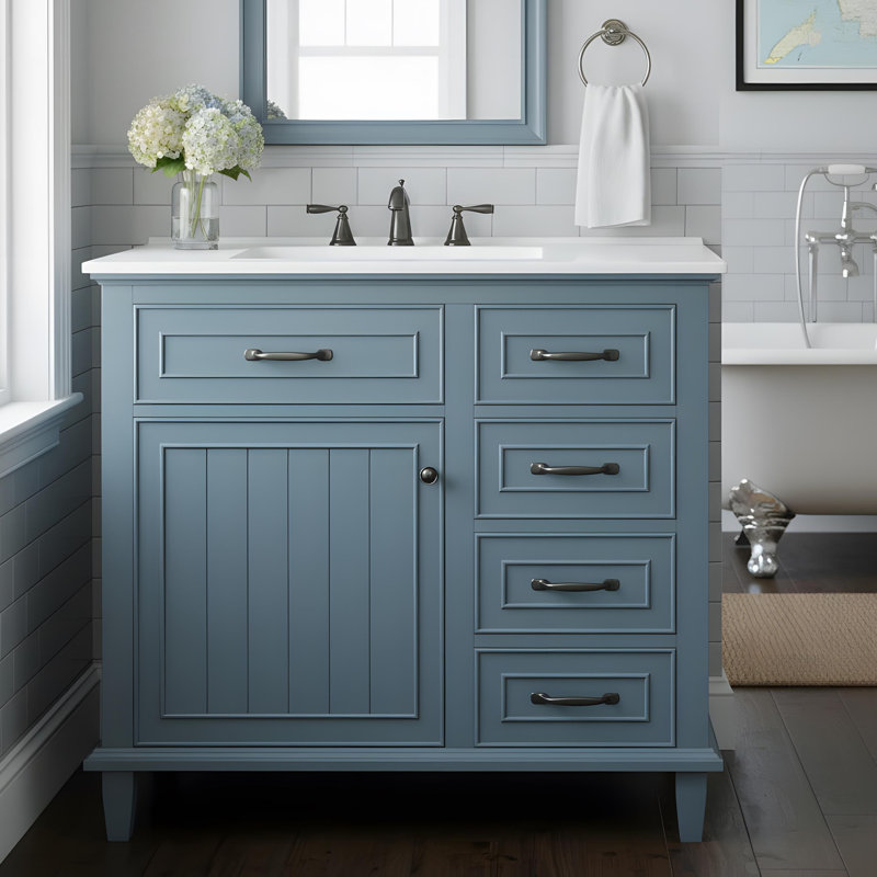 Meuble-lavabo 36 po avec lavabo et rangement, Noir, Bleu