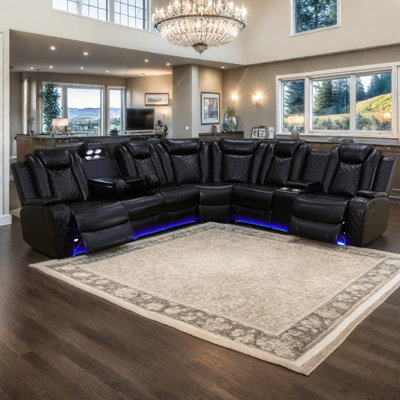 Living Room Furniture Set Black Leather Sofa Living Room Set Power Recliner Adjustable Sofa,loveseat And Chair With Cup Holders/storage Console/led Light/ups Port For Living Room, Office