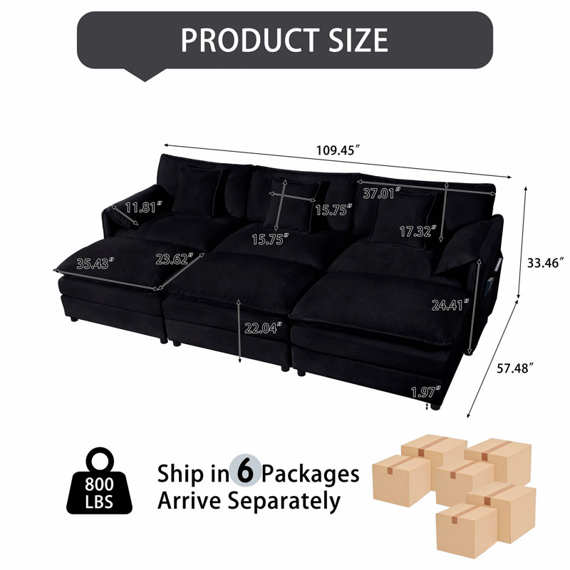 Canapé modulaire avec 3 repose-pieds et coussins moelleux