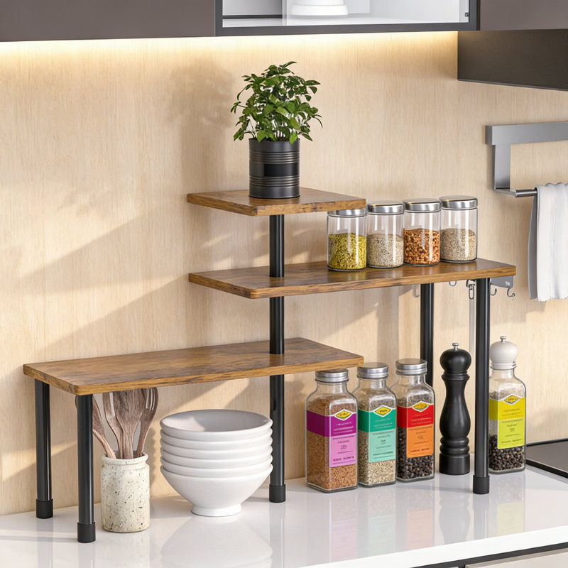 3 Tier Moveable Corner Shelf Organizer For Kitchen Bathroom Rustic Brown