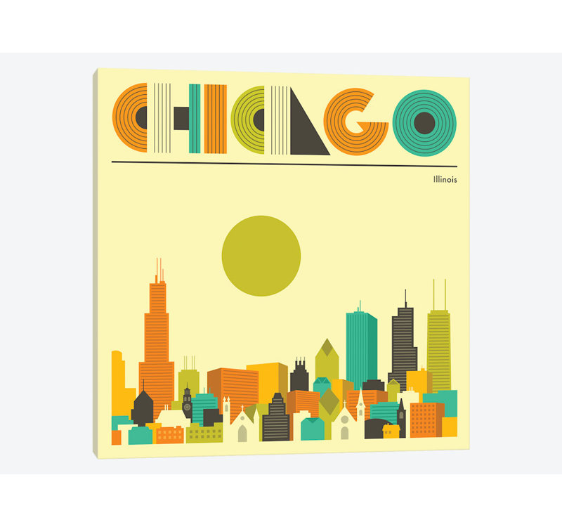 «Chicago Skyline», reproduction d'impression sur toile, H 26 po x l 26 po x P 1,5 po, Toile avec cadre noir, Pas de tapis