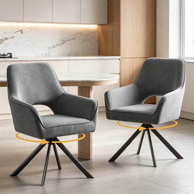 Modern Upholstered Swivel Dining Chair Set of 2, Accent Armchairs with Thick Cushion for Kitchen, Dining Room, Living Room