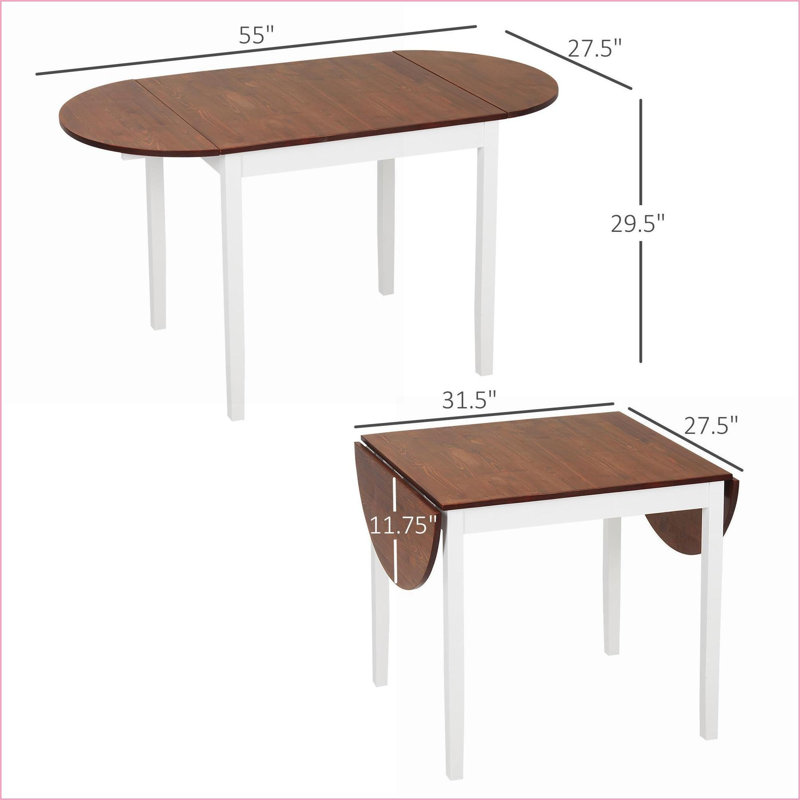 Table de salle à manger, petite table de cuisine à abattants de 55 po | Brun | Pin