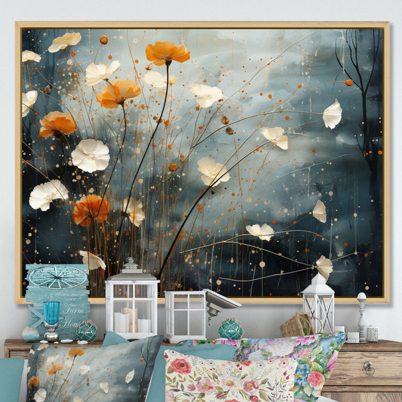 Coral Dandelion Floral Symphony III sur impression sur toile, H 24 po x l 32 po x P 1 po, Cadre naturel flottant