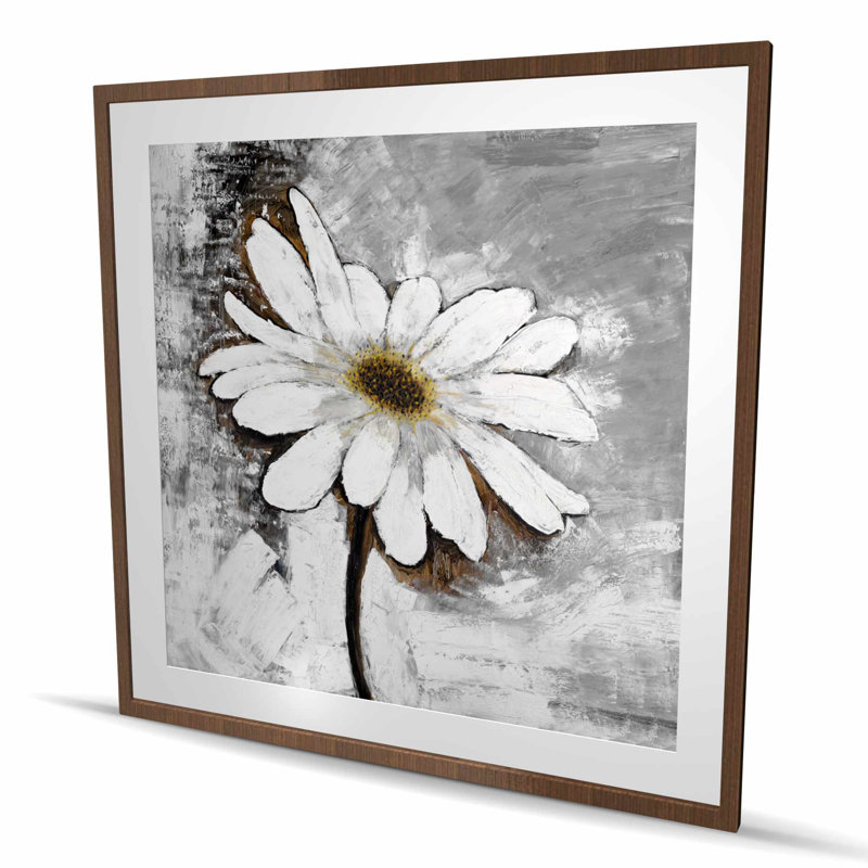 Abstrait marguerite - reproduction encadrée avec passe-partout pour la décoration intérieure, H 48 po x l 48 po, Brun