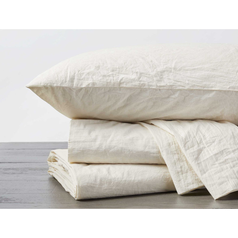 Organic Crinkled Percale Sheet Set, Undyed, Queen Sheet Set with 2 Pillowcases