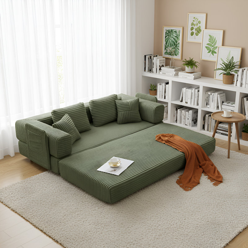 Boneless Folding Convertible Sleeper Sofa Bed No Assembly Floor Sofa, Green