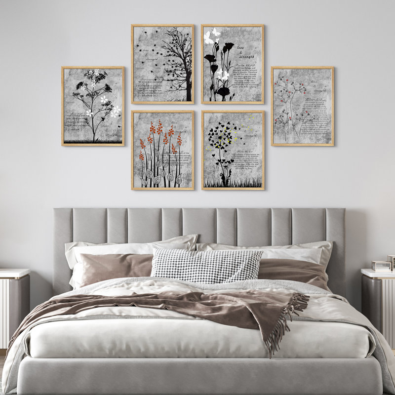 Abstrait, art floral botanique gris rustique, affiche encadrée, art mural, Naturel, H 14 po x l 11 po