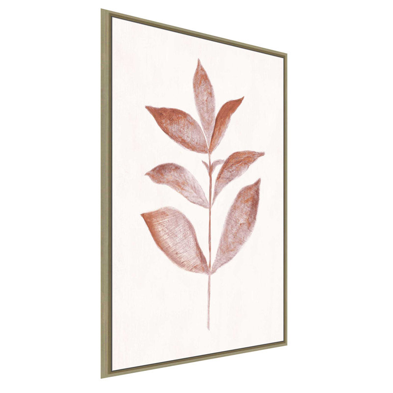 «Red Leaf III» par Tava Studios - Peinture, L 27,5 po x H 43,5 po, Encadrement brun
