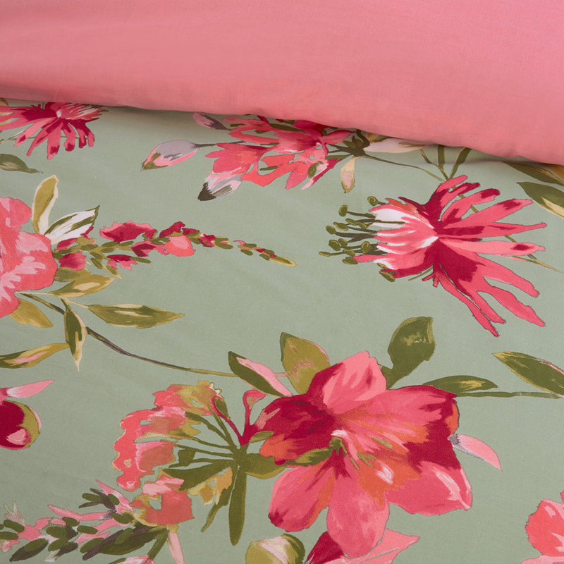 Lara Sage Floral Reversible Duvet Set    , Double