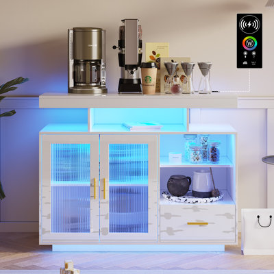 Modern Led Coffee Bar Cabinet and Sideboard with Storage – Ideal For Kitchen, Dining Room Or Living Room