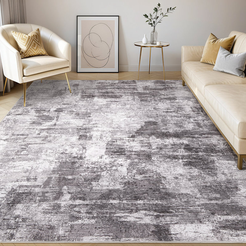 Tapis abstrait à motif abstrait Boho, Grey, Rectangle 5' x 7'