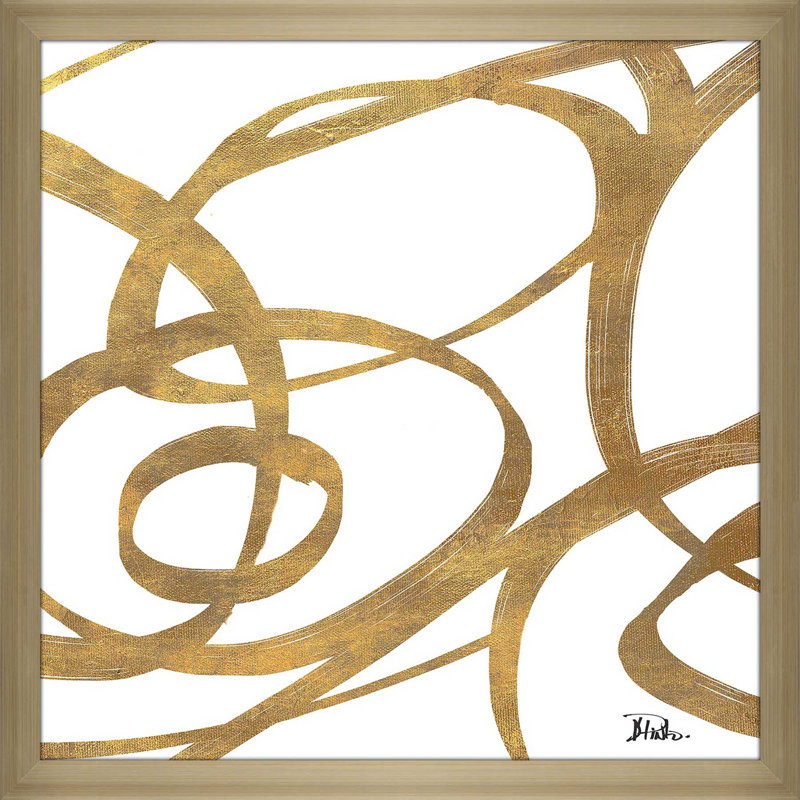 Golden Swirls Square I par Patricia Pinto - Peinture, H 25,5 po x l 25,5 po x P 1 po, Encadrement champagne
