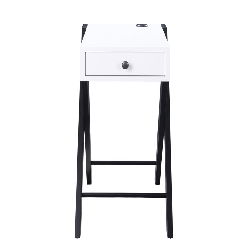 Side Table With USB Ports, White