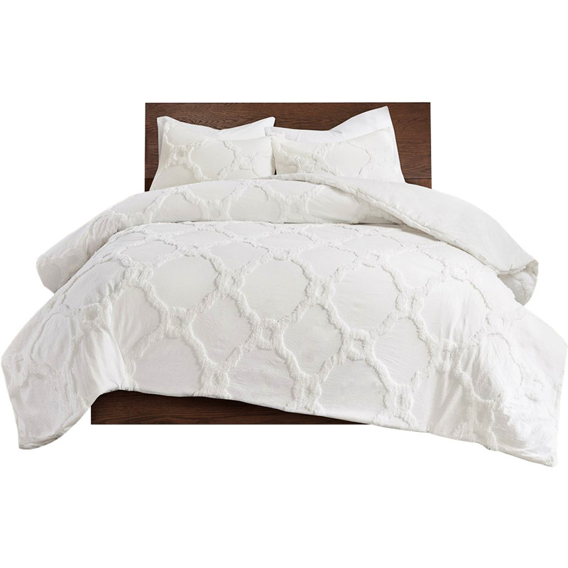 Housse de couette en coton chenille géométrique 3 pièces pour lit double / grand