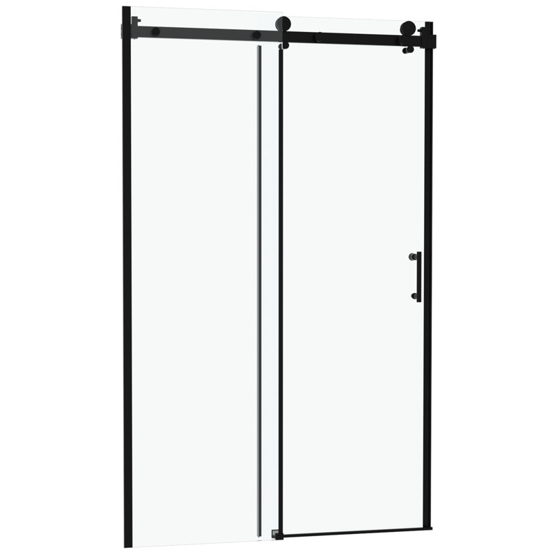 Porte de douche simple, verre trempé de 8 mm, cadre noir mat en acier inoxydable 304, installation facile, porte en verre pour rénovation avec fonctionnement antirouille et silencieux