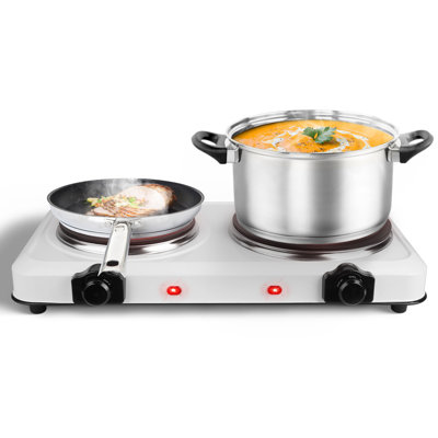 1800W Electric Infrared Dual Burner Portable Heating Hot Plate Stove Countertop RV Hotplate with 7.5” & 6.3” Glass Cooktop Stepless Temperature Adjust