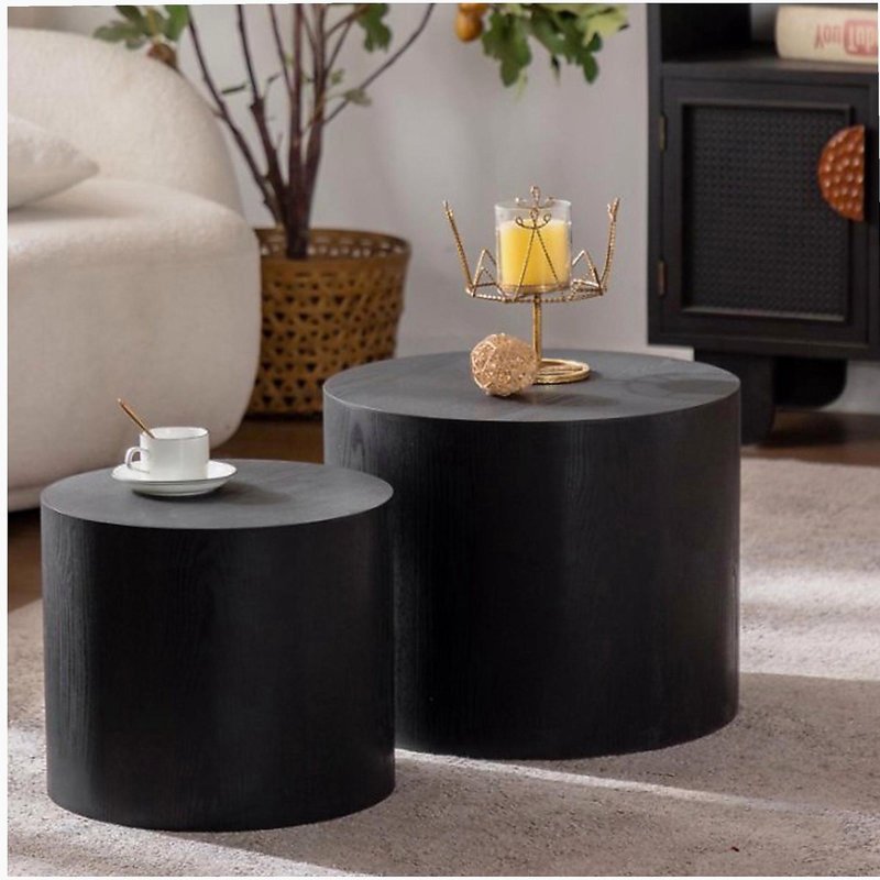 Ensemble de 2 tables basses rondes en bois Nesting, Noir