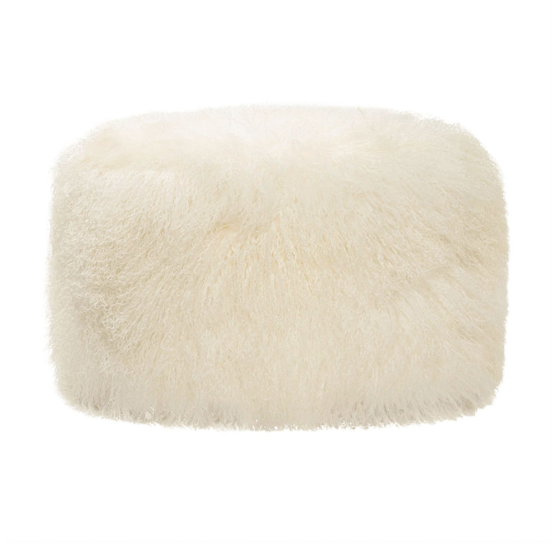 Round Tibetan Lamb Sheepskin Ottoman, 24" Diameter x 16" High, White