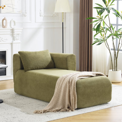 Indoor Compression Chaise Lounge Chair With Armrest, Modern Upholstered Boneless Sofa With Soft Pillows And Deep Seat, For Bedroom, Living Room