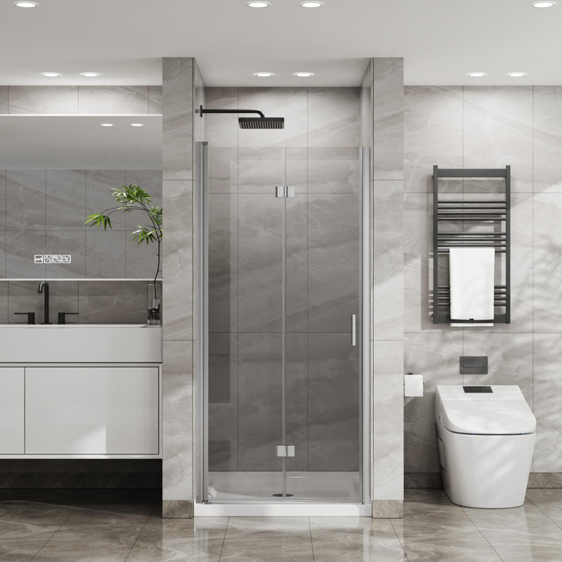 34"W x 72"H Bifold Frameless Glass Shower Door, Chrome