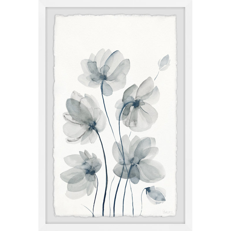 White Poppies Bloom by Parvez Taj - Single Picture Frame Painting, 45cm H x 38cm W