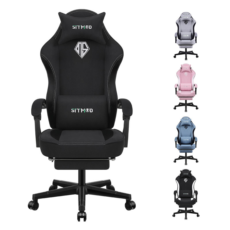 SITMOD Adjustable Reclining Ergonomic Swiveling PC & Racing Game Chair with Footrest in Black