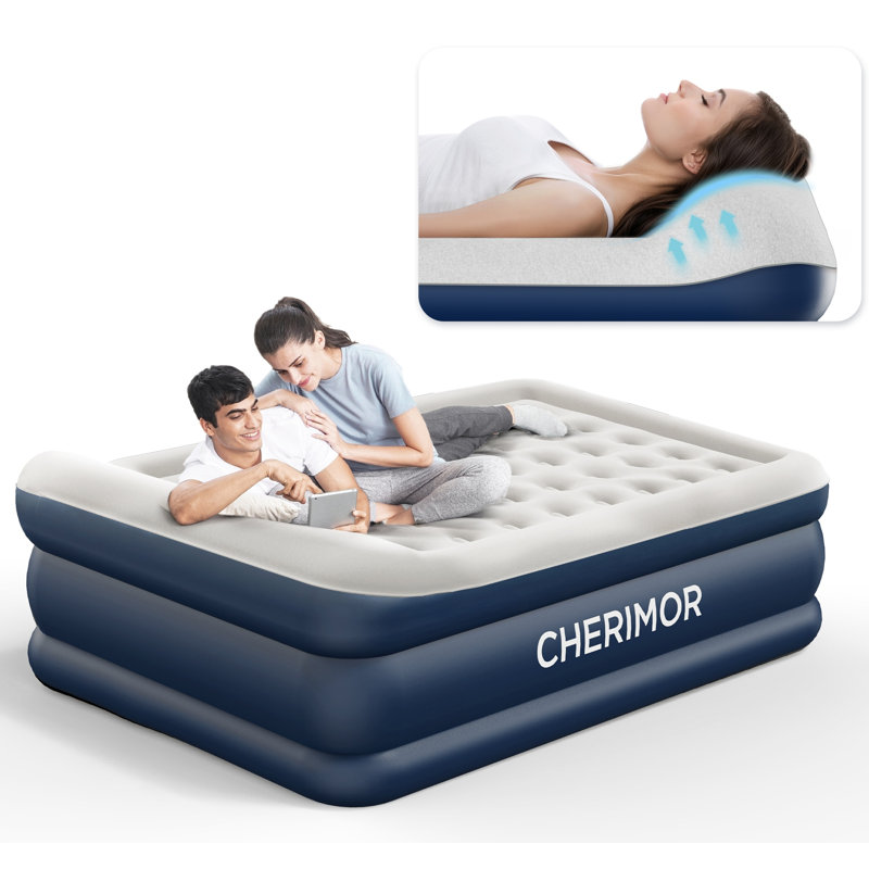Matelas gonflable CHEIMOR 52 cm (20,5 po) Queen, pompe électrique intégrée, sac de transport inclus, chambre simple, usage intérieur/extérieur, capacité de 363 kg (800 lb), bleu